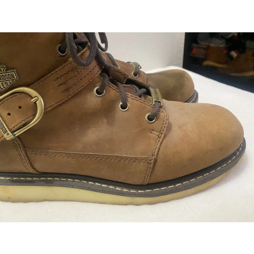 Harley Davidson‎ Men's Brown Leather Lace Up Buckle Motorcycle Boots Size 11M